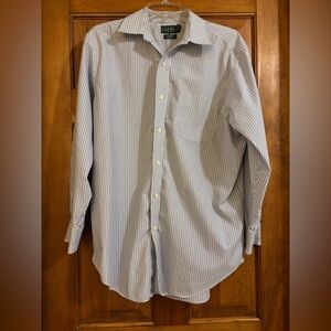 Ralph Lauren Men's White and Blue Striped Shirt